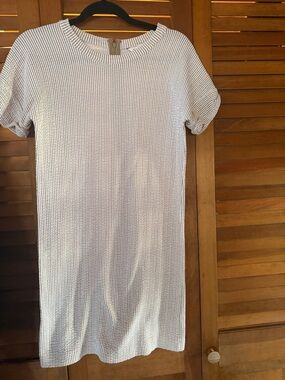 Club Monaco White Textured Short-Sleeve Knit Dress